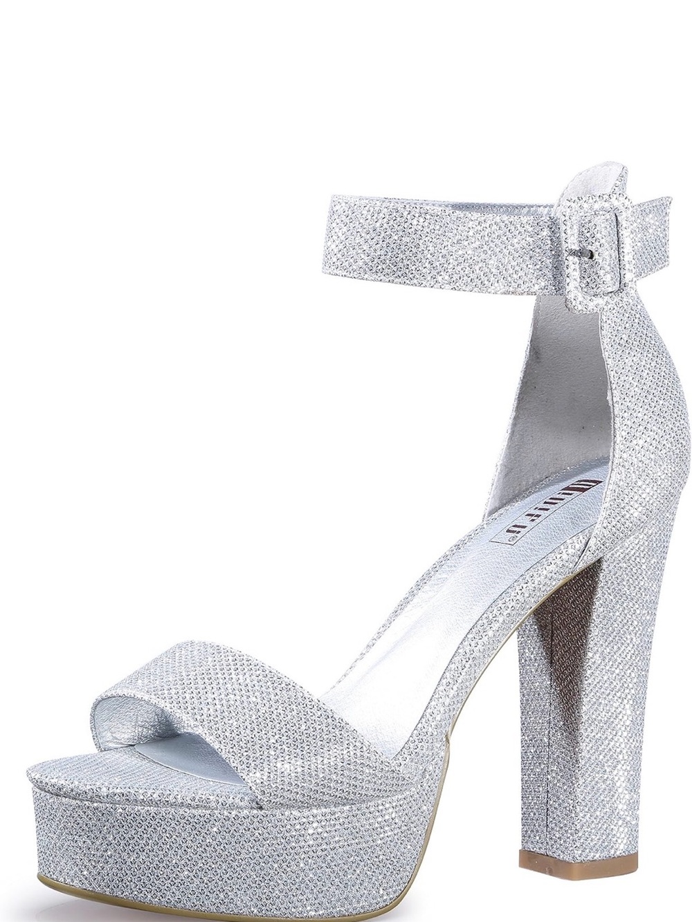 IDIFU Silver Glitter Platform Ankle-Strap Block Heel Sandals